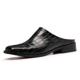 Italian Business Half Slippers for Men Genuine Leather Fashion Crocodile Man Formal Shoes Quality Summer Slip on Sandals