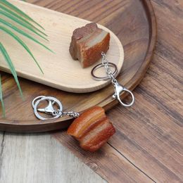 Keychains Fashion Creative Design Lanyard Keyring Fake Braised Pork Keychain For Women Simulation Food Key Chains Bag Pendants Jewellery