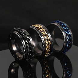 Band Rings New Cool Stainless Steel Rotatable Couple Ring High Quality Spinner Chain Rotable Rings for Women Man Punk Jewelry Party Gift 240125