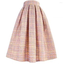 Skirts 2024 Winter Korean Dongdaemun Vintage Elegant Pink Tweed High Waist Long Pleated Skirt Luxury Woman Clothing Double Thick Warm