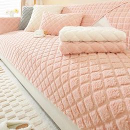 Chair Covers 3D Lattice Plush Sofa Cushion Pink Plaid Thick Sofas Cover For Living Room Non Slip Washable Soft Towel Blanket Home Decor Mat