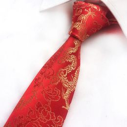 Arrival Design Brocade Fabric Festive Chinese Dragon Pattern Wedding Tie Groom Red Black Wine Pink Brown 240122