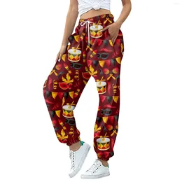 Women's Pants Casual Carnival Print Womens Drawstring Elasticated Waist Females Fleece Lined Sweatpants Wide Straight Pantalones