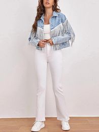 Women's Jackets Y2K Denim Jacket For Women Long Sleeve Going Out Button Down Cropped Plus Size Jean Fall Streetwear