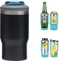 4 in 1 Stainless Steel Can/Bottle Insulator 14oz Two-Way Lids Insulated Can Cooler Beer Bottle Holder with Opener Corkscrew