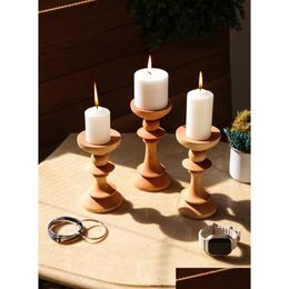 Candle Holders - Home Decor Gift Wooden Candlestick Wedding New Drop Delivery Otgq2