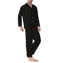 Men's Sleepwear Gold Dot Pajamas Set Spring Vintage Polka Dots Trendy Night Unisex Two Piece Casual Oversized Pattern Home Suit Gift