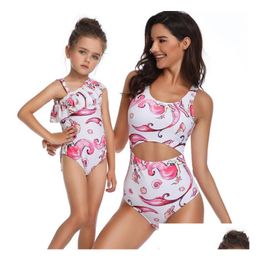 One-Pieces New Summer Mother And Daughter Swimming Kids Seashell Mermaid Tortoise Printed Fal Siamese Swimsuits Girls Spa Beach Swimwe Dhpcd