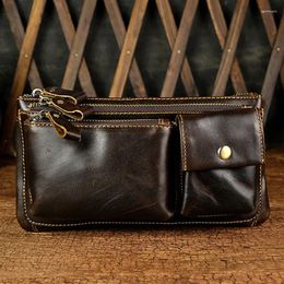 Waist Bags Genuine Leather Men Fanny Pack Wallet Purse Messenger Shouder Travel Real Cowhide Hip Male Belt Clutch Bag
