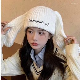 Berets Korean Niche Cute Long Ears Knitted Women's Hats Autumn And Winter Thickened Warm Ear Protectors Sweet Beanies Caps