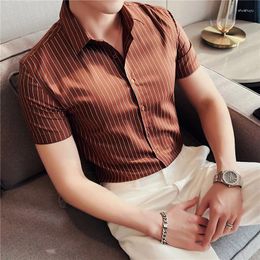 Men's Casual Shirts High Quality Striped Male Light Luxury Business Formal Social Short Sleeve Fashion Thin Slim Pointed Collar