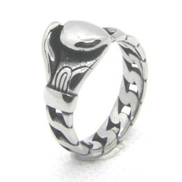 Band Rings Stainless Steel Cuban Chain Boxing Glove Ring Man Power Punk Rings Jewelry Size 7-13 240125