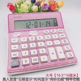 Calculators Fashion Diamond Solar Office Calculator with Sound Real People Play Piano Music Sticker Diamond Computer