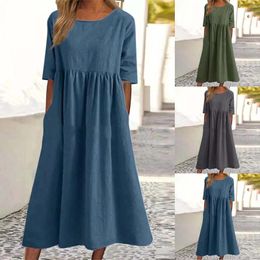 Casual Dresses Women's Fashionable Loose Cotton And Linen Round Womens Summer Woman Maxi Petite Women