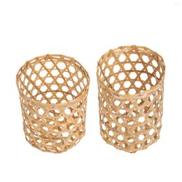 Vases 2 Pcs Bamboo Cup Sleeves Glass Decorate Household Covers Decorative Weaving Protective Multi-function