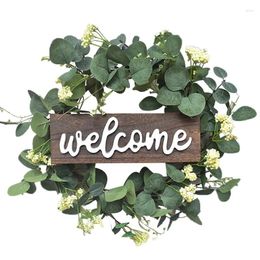 Decorative Flowers Green Leaves Welcome Wreath For Front Door Farmhouse And Home Decoration Spring & Summer Decorating