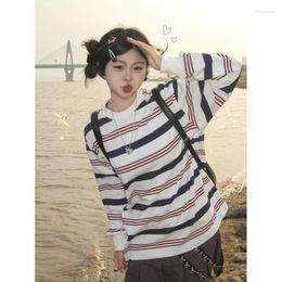 Women's Hoodies Vintage Striped Long Sleeve Sweatshirts Mid Length Harajuku Women Sudadera Mujer Y2k Casual Tshirts Oversize American Hoodie
