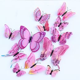 12pcs/set PVC double-layer 3D simulation butterfly creative home living room background wall decoration sticker colored butterfly wall sticker P245