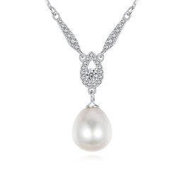 Retro Pearl Pendant Necklace S925 Silver Micro Set Zircon Water Drop Necklace Fashion Women Collar Chain Wedding Party Exquisite Jewellery Valentine's Day Gift SPC