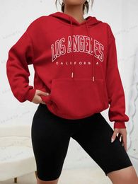 Women's Hoodies Sweatshirts Los Angeles Creative Art Word Printing Women Hoody Simple Pocket Hoodie Fashion Autumn Pullover Comfortable Female Tracksuit T240126