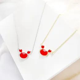 Pendant Necklaces Simple Cute Red Drop Glaze Crab Cancer Fresh Silver Color Necklace For Women Fashion Jewelry Party Birthday Gift