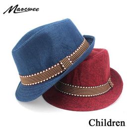 Wide Brim Hats Bucket Hats New Children Jazz Cap Sun Cap Summer Hat For Girls Boys Panama Hat Photography Props Baby Hats 2-6 Years old 52CM 240125