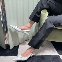 Top Quality Dress Shoes Slingbacks Women Genuine Leather Luxury Designer Sandals High Heel Casual Square Toe Ankle Strap Fashion Party Shoes