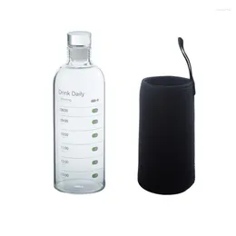 Water Bottles 500Ml Large Capacity Glass Bottle With Time Marker Cover For Drinks Transparent Milk Juice Simple Cup