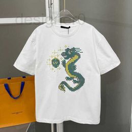 Men's T-Shirts designer 2024 Early Spring New Dragon Year Mosaic Print Back Beaded Letter Short Sleeve T-shirt Couple 4E4Q