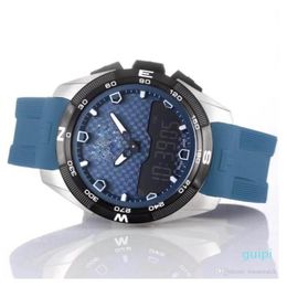 Wirist Watch T-Touch Expert Solar T091 Blue Dial Chronograph Quartz Blue Rubber Strap Deployment Clasp Men Watch Wristwatches Mens218J