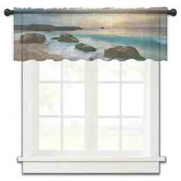 Curtain Beach Ocean Sunrise Sky Scenery Horizon Window Tulle Sheer Short Bedroom Living Room Home Decor Voile Drapes