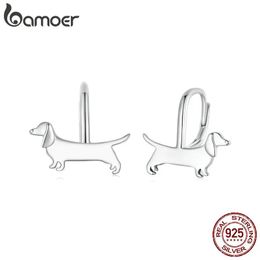 Earrings BAMOER 925 Sterling Silver Lovely Dachshund Ear Buckles Cute Dog Hoop Earrings for Women Party Fine Jewelry Gift