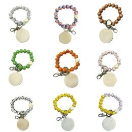 Keychain DIY Beaded Pendant Party Favor Sports Ball Soccer Baseball Basketball Wooden Bead Bracelet 9 Colors 0126 0423