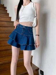 Skirts Washed Kawaii Ball Gown Ruffles Mini Jeans Saias Femme Vintage Woman Denim Shorts Summer 2024 Streetwear All Match