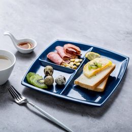 Dinnerware Sets Ceramic Compartment Plate Square Divided Plates China Dinner For Home Kitchen Restaurant ( Dark Blue )