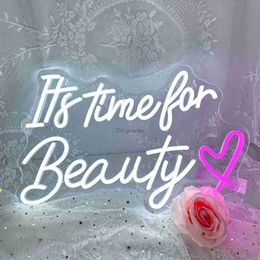 LED Neon Sign It's Time For Beauty Neon Sign LED Lights Lash Room Decoration Wall Art Neon Light Beauty Lash Salon Studio Wall Decor Signboard YQ240126