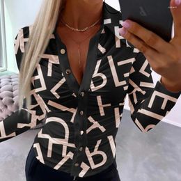 Women's Blouses Tight Fitting Long Sleeved Shirt Elegant V-neck And Lapel Top Pleated Print Single System Strap Sexy 2024