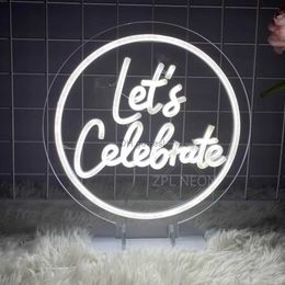 LED Neon Sign Let's Celebrate Neon Signs Wedding Decor Birthday Party Guest Table Lamp Neon Lights Led Signs USB Neon Night Light For Bar Cafe YQ240126