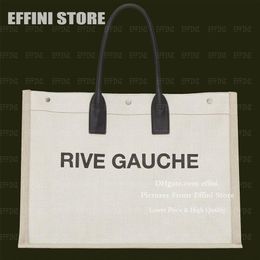 5A Top Designer Handbags Beach Rive Gauche Tote Bags Women Rivet Fashion Black Linen Shoulder Purses luxurious Large Capacity Trav3337