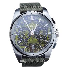 Casual mens watches VK Quartz chronograph watch Green Nylon watchband Black steel case Folding clasp wristwatch