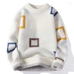 Men's Sweaters Winter Plaid Mens Sweater Harajuku Streetwear Knitted Casual O-Neck White Male Pullover Fashion Men Clothes 3XL-M