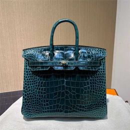 Designer Crocodile Leather Handbag Handmade 7A Cowhide French pure hand sewn wax thread bk25cm gold AmericanGMO1