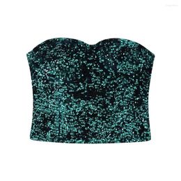 Women's Tanks Women Sequin Strapless Top 2024 Autumn Sleeveless Zipper Solid Corset Of Woman Fashion Sexy Collarless Slim Tank Tops