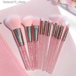 Makeup Brushes 10Pcs Pink Crystal Handle Professional Makeup Brushes Kit Soft Synthetic Hair Blush Foundation Blending Beauty MakeUp Brush Q240126