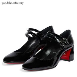 Brand Shoes Paris Women Sandals Pumps Shoe High Heels Miss 55mm Patent Leather Pump Mary Jane Double Strap Block Heeled 2024