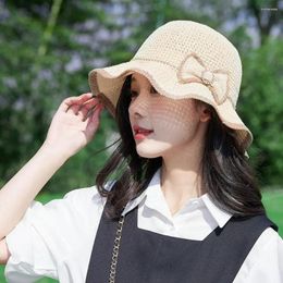 Wide Brim Hats Cute Fashion Casual Solid Colour UV Protection Summer Outdoor Travel Fisherman Hat Bowknot Sun Women Cap Bucket