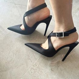 Dress Shoes Black Pointed Thin Heel Sexy Bed High 7.5cm Or 9cm Fashion Summer Strap Buckle Sandals
