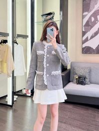 Women's Jackets 2024 Autumn And Winter Style Celebrity Nail Bead Lace Panel Small Fragrance Coat Exquisite Fashion Suit Top