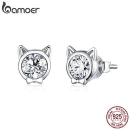 Earrings bamoer Cute Cat Stud Earrings for Women 925 Sterling Silver Minimalist Animal Ear Studs Engagement Statement Jewellery SCE899