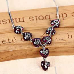 Chokers Fashion- Style Ruby Heart Necklace Luxury Personality Drop Delivery Jewelry Necklaces Pendants Dhj2T